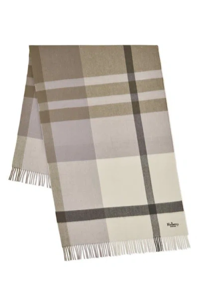 Mulberry Large Check Merino Wool Scarf In Eggshell-olive