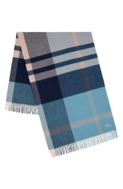 Mulberry Large Check Merino Wool Scarf In Kingfishblue-powdro