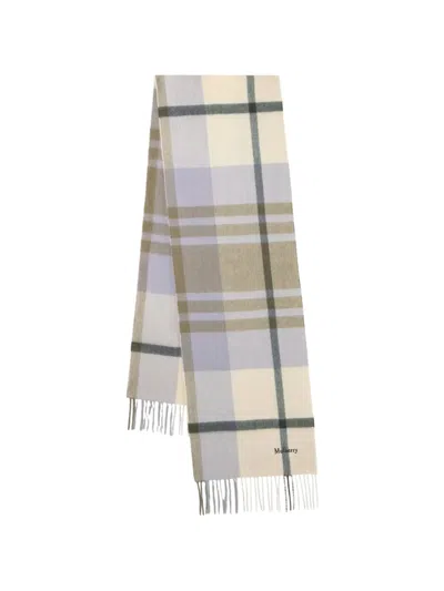 Mulberry Check-pattern Fringed-details Merino Wool Scarf In Multi