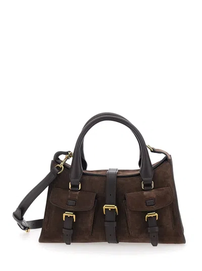 Mulberry Roxanne Brown Small Handbag With Adjustable And Removable Shoulder Strap And Two Front Pockets In Su