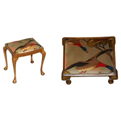 Pre-owned Mulberry Circa 1930's English Walnut  Flying Ducks Velvet Dressing Table Stool In Purple