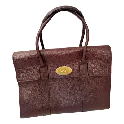 Pre-owned Mulberry Classic Bayswater Bag In Grained Leather With Double Handle , Large New In Purple