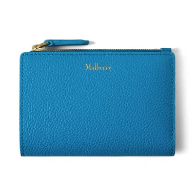 Mulberry Continental Bifold Zipped Wallet In Portobello Blue Small Classic Grain