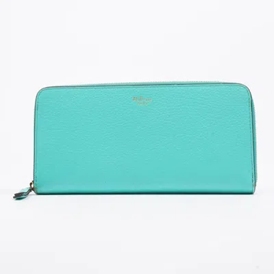 Mulberry Continental Long Zip Around Wallet Light Teal Calfskin Leather In Blue