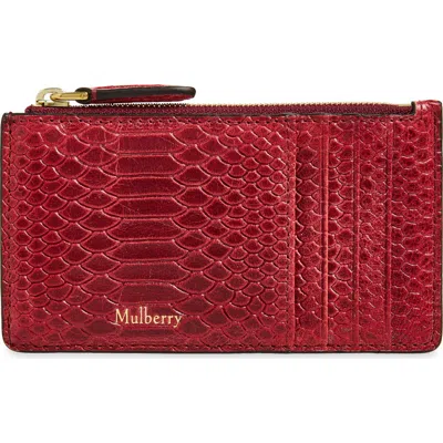 Mulberry Continental Zip Long Snakeskin Embossed Leather Card Case In Apple Red