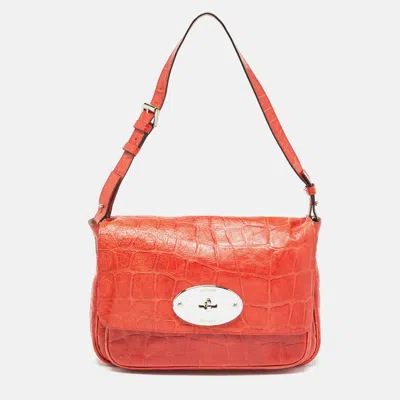 Pre-owned Mulberry Coral Red Croc Embossed Leather Shoulder Bag