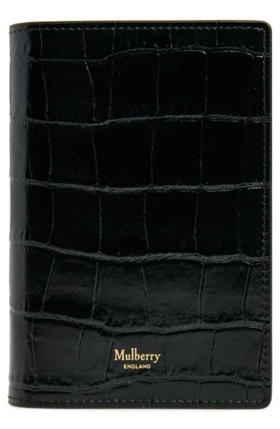 Mulberry Croc Embossed Leather Passport Wallet In Black