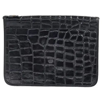 Mulberry Croc-embossed Portfolio Clutch Bag In Black Leather