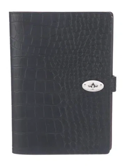 Pre-owned Mulberry Crocodile Embossed Leather Postman's Agenda Cover In Black