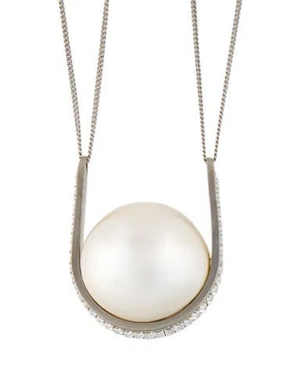 Pre-owned Mulberry Crystal & Faux Pearl Jewel Pendant Necklace, 19" In White