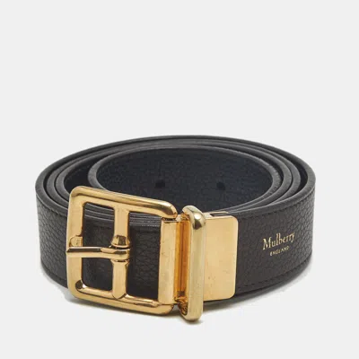 Pre-owned Mulberry Cut To Size Reversible Buckle Belt Navy Blue/brown Leather