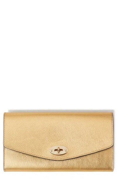 Mulberry Darley Metallic Leather Wallet In Gold