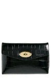 Mulberry Darley Shiny Croc Embossed Leather Cosmetics Pouch In Black