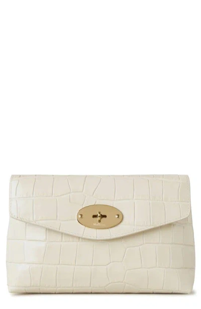 Mulberry Darley Shiny Croc Embossed Leather Cosmetics Pouch In White