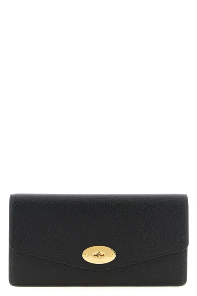 Mulberry Darley Black Clutch With Chain Shoulder Strap In Hammered Leather Woman