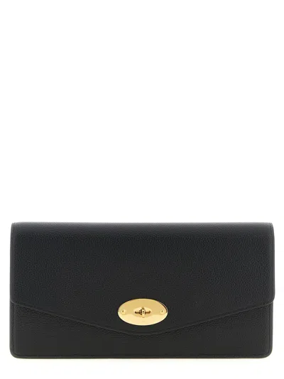 Mulberry Darley Black Clutch With Chain Shoulder Strap In Hammered Leather Woman