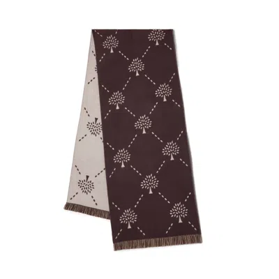 Mulberry Diamond Tree Jacquard Scarf In Ebony & Taupe Wool