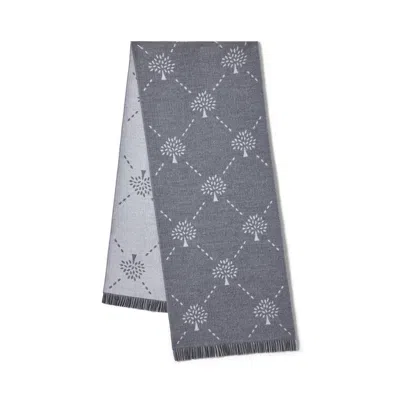 Mulberry Diamond Tree Jacquard Scarf In Foggy Grey & Light Grey Wool