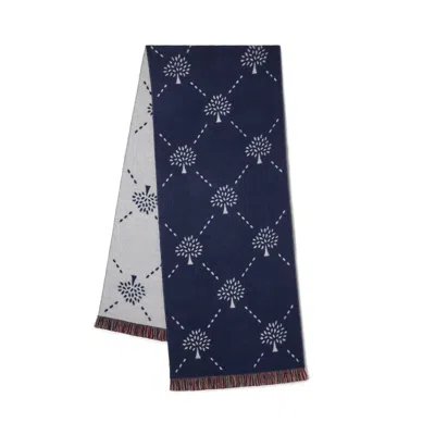 Mulberry Diamond Tree Jacquard Scarf In Night Sky & Eggshell Wool