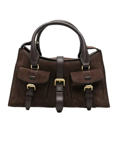 Mulberry Roxanne Brown Small Handbag With Adjustable And Removable Shoulder Strap And Two Front Pockets In Su