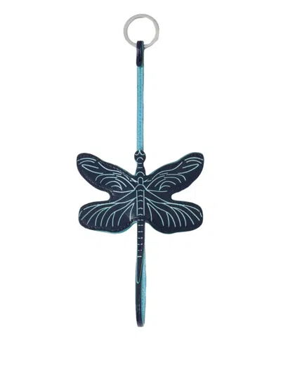 Mulberry Dragonfly Leather Keyring In Blue
