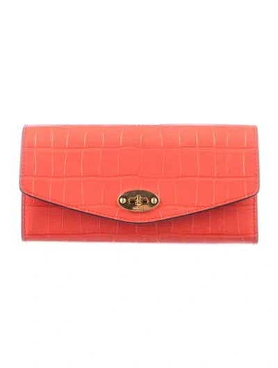 Pre-owned Mulberry Embossed Leather Animal Print Continental Wallet W/ Tags In Orange