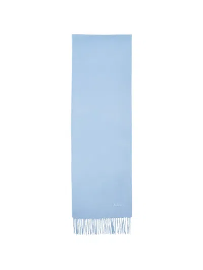Mulberry Embroidered-logo Fringed-hem Scarf In Blue
