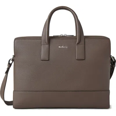 Mulberry Farringdon Leather Briefcase In Taupe Brown