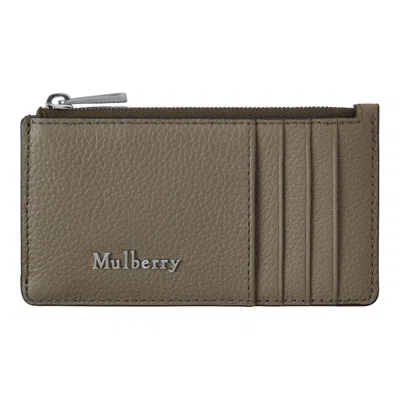Mulberry Farringdon Long Zipped Credit Card Holder Linen Green Small Classic Grain In Brown