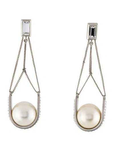 Pre-owned Mulberry Faux Pearl & Crystal Jewel Chandelier Earrings In White