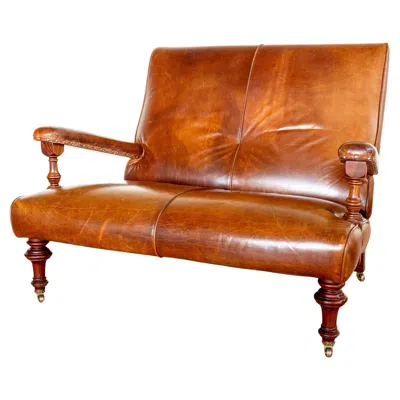 Pre-owned Mulberry Fine Open Arm Hide Leather Library Sofa Country House Antique Howard Sons Style In Brown