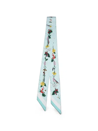 Mulberry Floral Gingham-print Scarf In Blue