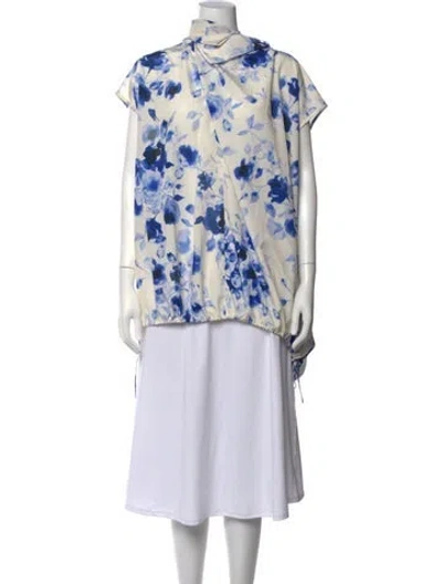 Pre-owned Mulberry Floral Print Cowl Neck Top In Blue
