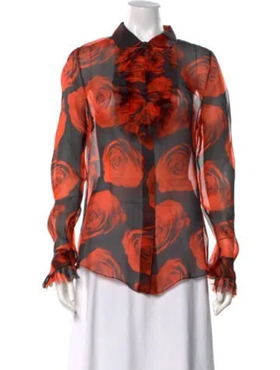 Pre-owned Mulberry Floral Print Tie Neck Blouse In Red