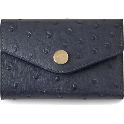 Mulberry Folded Multi-card Ostrich Embossed Leather Wallet In Blue