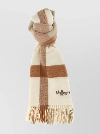 MULBERRY FRINGED CHECK PATTERN SCARF