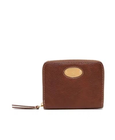 Mulberry Grained-leather Logo-plaque Purse In Brown