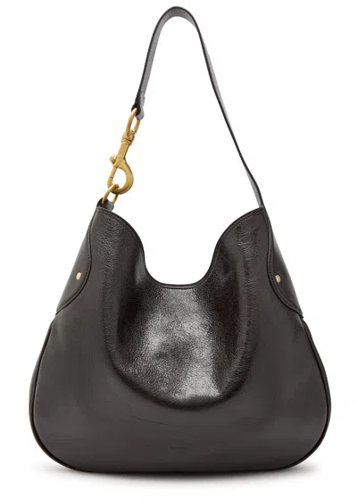 Mulberry Hackney Glossed Grained Leather Shoulder Bag In Brown