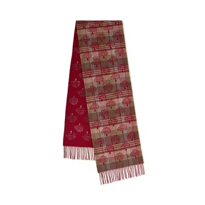 Mulberry Heritage Check & Tree Scarf - Moss In Burgundy