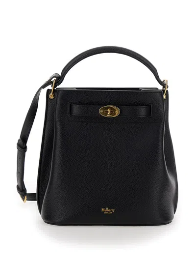 MULBERRY 'SMALL ISLINGTON' BLACK BUCKET BAG WITH TWIST LOCK CLOSURE IN HAMMERED LEATHER WOMAN