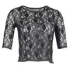 Mulberry Lace Detail Crop Top In Black Polyester In Black