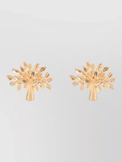 Mulberry Leaf Motif Stud Earrings Nature Inspired Jewelry In Gold