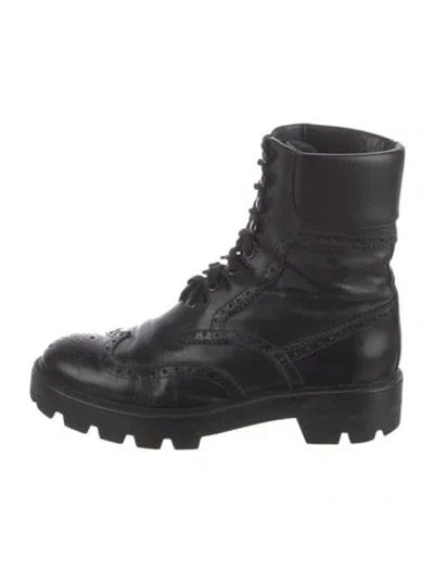 Pre-owned Mulberry Leather Lasercut Accents Combat Boots In Black