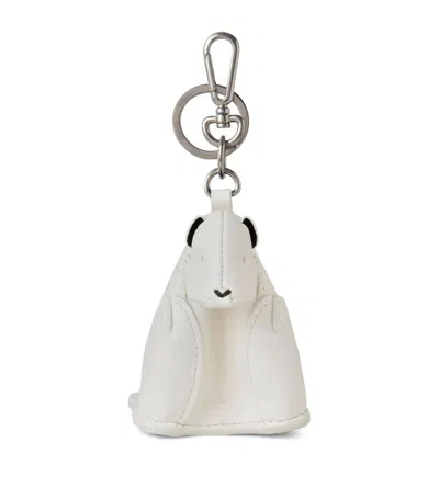 Mulberry Leather Polar Bear Keyring In White