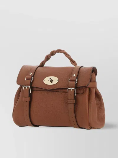 Mulberry Leather Strap Bag Buckle Stitched Panels In Brown