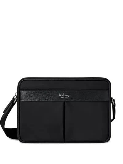 Mulberry Leather-trimmed Messenger Bag In Black