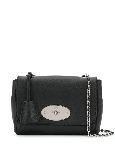 Mulberry Lily Black Crossbody Bag With Turn-lock Closure And Chain-link Sliding Shoulder Strap In Leather Wom