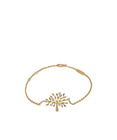 Mulberry Logo Pendant Embellished Chained Bracelet In Gold