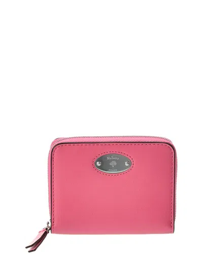 Mulberry Logo Plaque Small Leather Card Purse In Pink