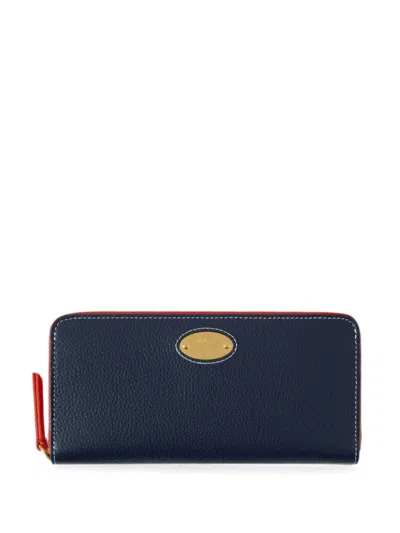 Mulberry Logo-plaque Grained-leather Purse In Blue